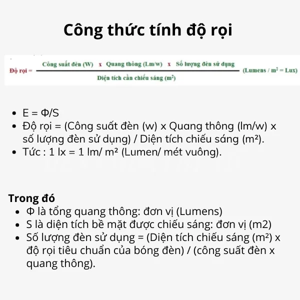 Công thức tính độ rọi