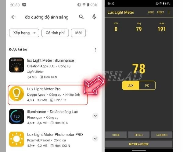 Hình ảnh đo ánh sáng bằng điện thoại android 