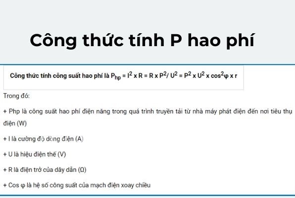 Công thức tính P hao phí